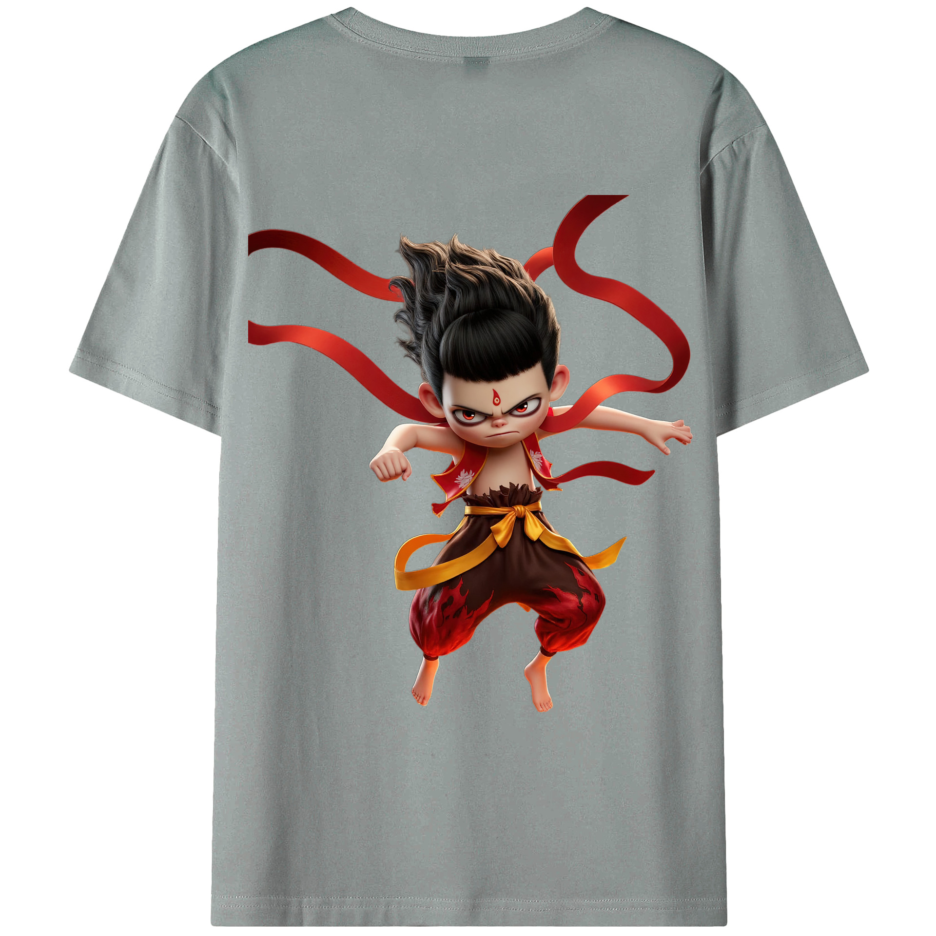 （画像用） Ne Zha 2 ナタ 魔童の大暴れ 綿100％ メンズ半袖Tシャツ（バックプリント） 通気性